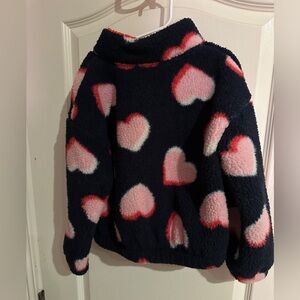 Old Navy Navy Sherpa Pullover with Pink Heart Print